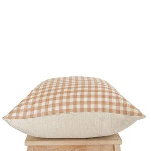 Tan Gingham Cotton Woven Pillow Cover