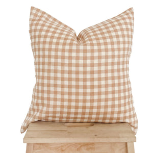 Tan Gingham Cotton Woven Pillow Cover