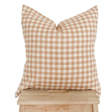 Tan Gingham Cotton Woven Pillow Cover